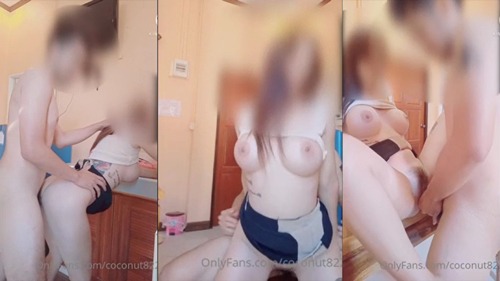 coconut82291822 filmed having sex with her husband on Onlyfans, caught fucking in the kitchen, standing in a doggy style position wearing lingerie.